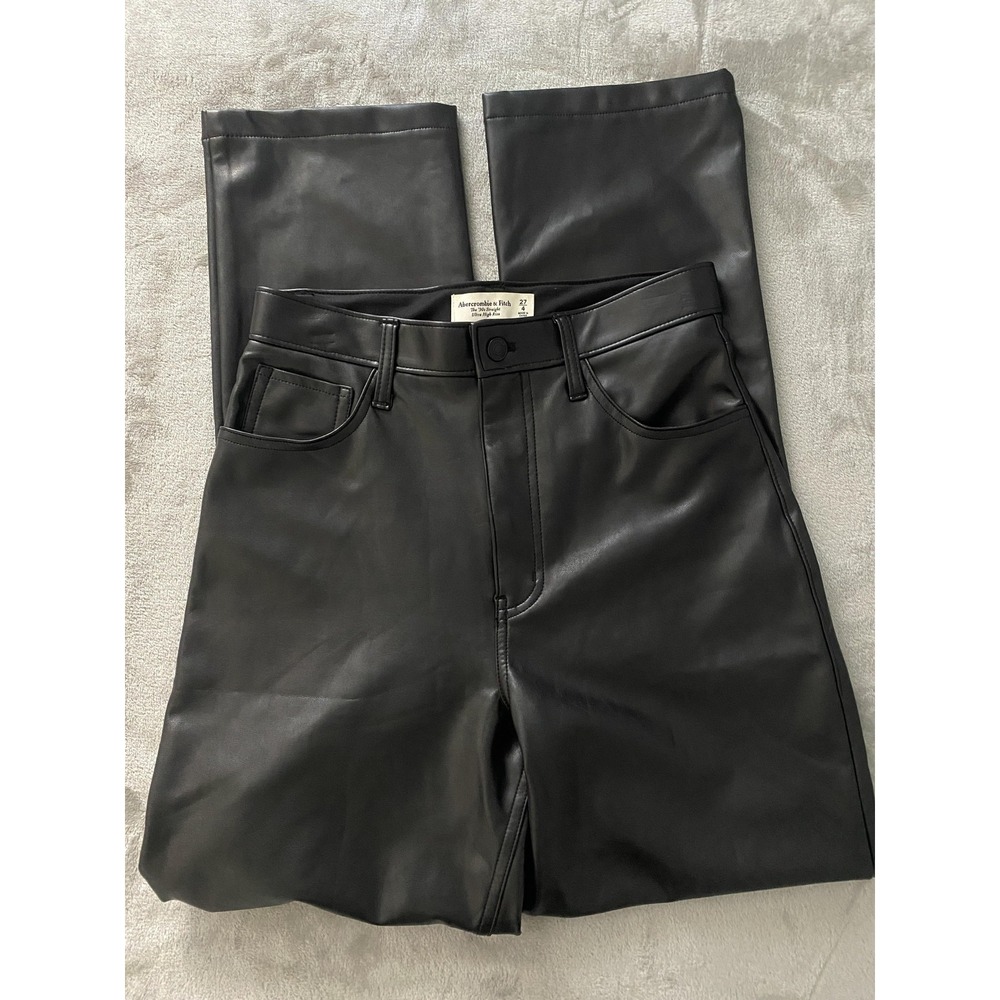 Abercrombie & Fitch Faux Leather Pants Sz 4 Black‎ 90s Straight Punk Rock Edgy